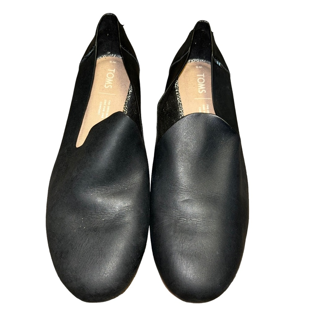 Toms Black Leather Slip-On Flats